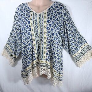 Back In The Saddle Size 1X‎ Boho Crochet Lace Trim Tunic Oversized.